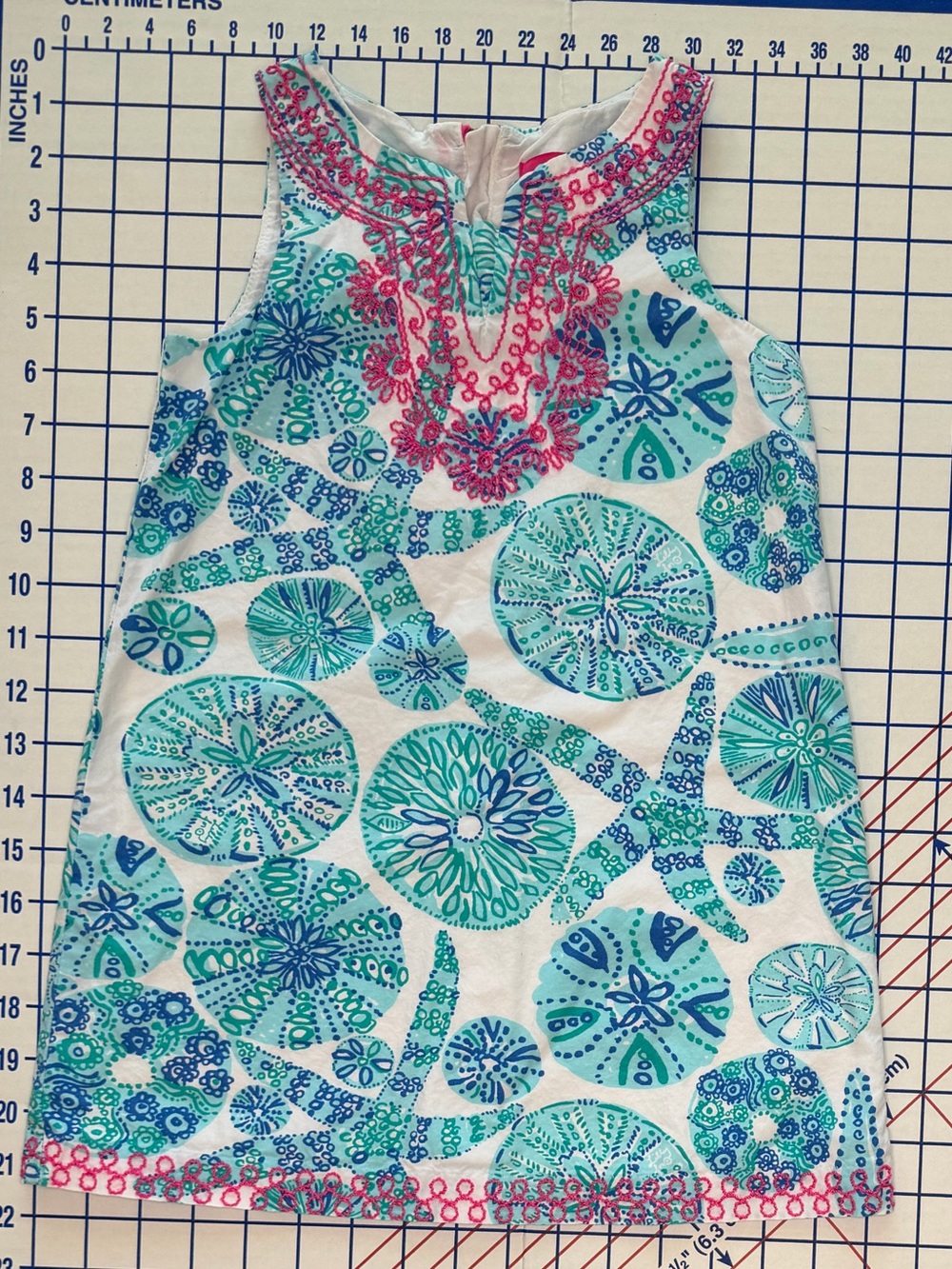 Lilly Pulitzer White Dress with Teal, Aqua and Pink Embroidery
